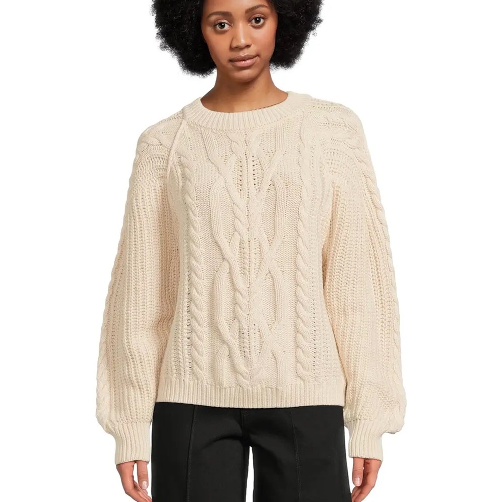 Free People NWT, Cream Cable Knit Sweater, Size L